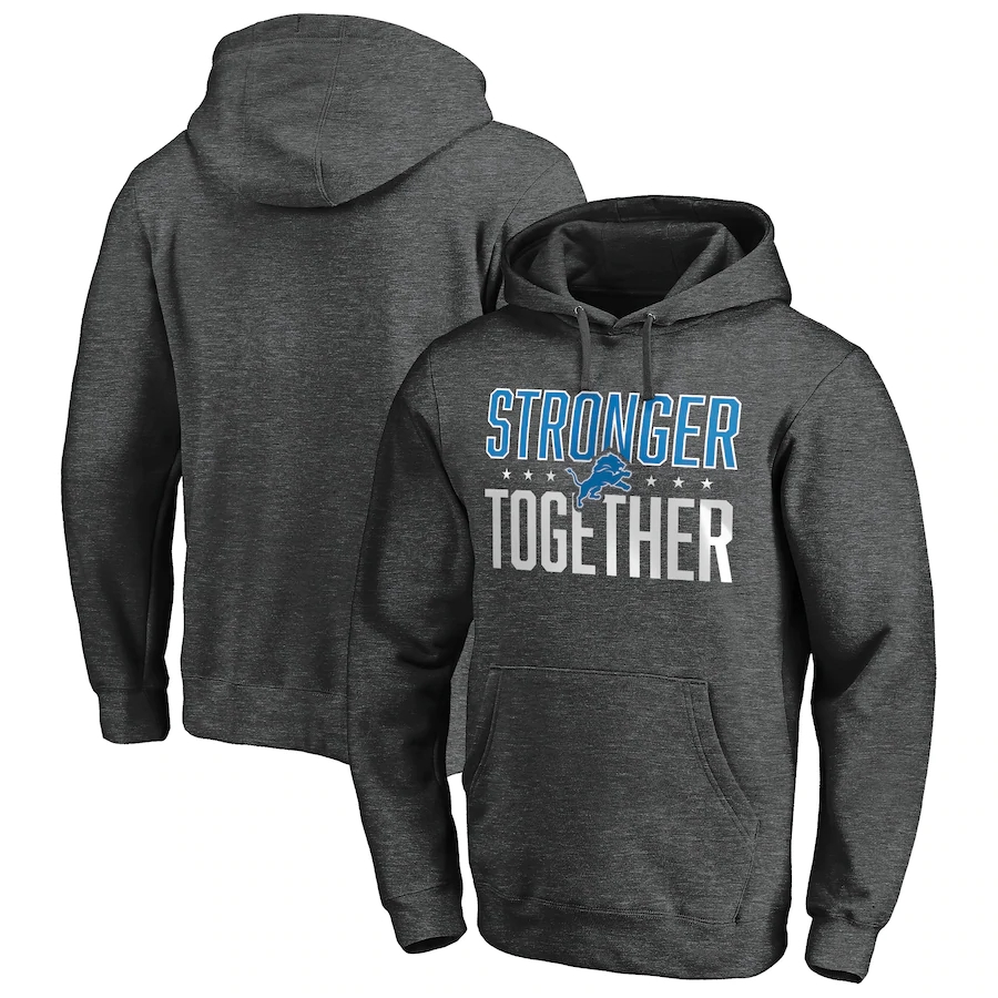 Men's Detroit Lions Heather Charcoal Stronger Together Pullover Hoodie